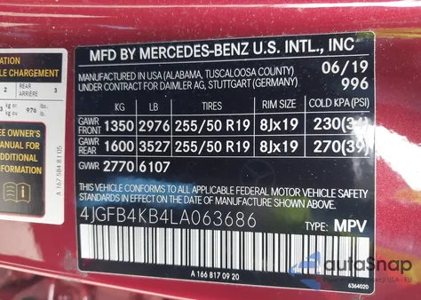 2020 Mercedes-Benz Gle 350 4Matic from USA, damaged, VIN 4JGFB4KB4LA063686